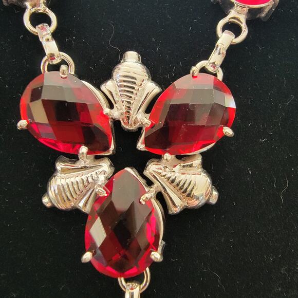 Striking Red Simulated Gemstone Necklace - Sterling Silver Statement Jewelry - Picture 4 of 5